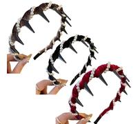 3 pz fascia per capelli con perle artificiali vintage a corona alta per donne e ragazze, design a corona alta, accessorio per capelli sposa antiscivolo (3pcs large pearl, one size)