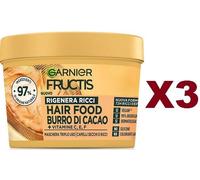 3 PZ GARNIER FRUCTIS HAIR FOOD BURRO DI CACAO MASCHERA RICCI TRIPLO USO 390ML