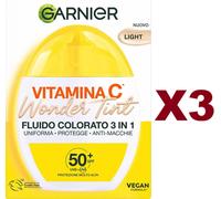3 PZ GARNIER VITAMINA C WONDER TINT FLUIDO COLORATO 3 IN 1 SPF 50+ LIGHT 40ML