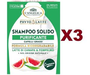 3 PZ L'ANGELICA SHAMPOO SOLIDO PHYTOLATTE PURIFICANTE LATTE DI CANAPA & POMPELMO