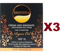 3 PZ LEOCREMA CREMA VISO IDRATANTE ALL' OLIO DI ARGAN SPF15 50ML 100% BIO