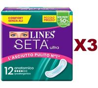 3 PZ LINES SETA ULTRA ANATOMICO DA 12 ASSORBENTI IPOALLERGENICO