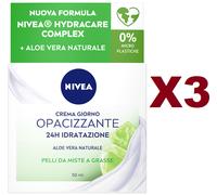 3 PZ NIVEA CREMA GIORNO OPACIZZANTE VISO 24H IDRATAZIONE ALOE NATURALE 50ML