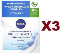 3 PZ NIVEA CREMA GIORNO RINFRESCANTE VISO 24H IDRATAZIONE VITAMINA E SPF15 50ML