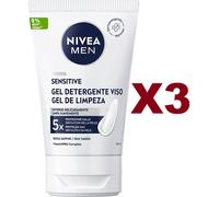 3 PZ NIVEA MEN SENSITIVE GEL DETERGENTE VISO SENZA SAPONE 100ML 0% ALCOOL