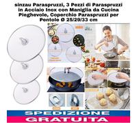 3 Pz Paraschizzi Padella Cucina,coperchio x Pentole in Acciaio Inox, 25/29/33 Cm