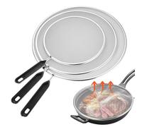 3 Pz Paraschizzi Padella, Paraspruzzi Cucina, Coperchio Antischizzo Paraschizzi Padelle Cucina in Acciaio Inox con Manico(Diametro 19cm, 25cm, 29cm)