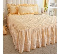 3 Pz Pizzo Floreale Rete Increspato Letto Gonna Federe Set Copriletto Telo Cover