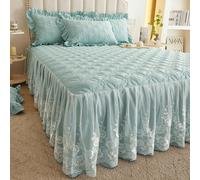 3 Pz Pizzo Floreale Rete Increspato Letto Gonna Federe Set Copriletto Telo Cover