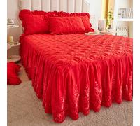 3 Pz Pizzo Floreale Rete Increspato Letto Gonna Federe Set Copriletto Telo Cover