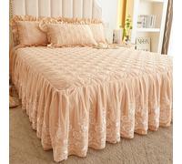 3 Pz Pizzo Floreale Rete Increspato Letto Gonna Federe Set Copriletto Telo Cover