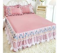 3 Pz Pizzo Letto Gonna Federe Set Ruffle Rete Floreale Copriletto Copri Telone