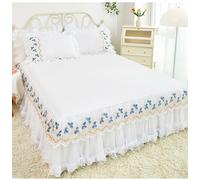 3 Pz Pizzo Letto Gonna Federe Set Ruffle Rete Floreale Copriletto Copri Telone