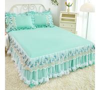 3 Pz Pizzo Letto Gonna Federe Set Ruffle Rete Floreale Copriletto Copri Telone