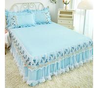 3 Pz Pizzo Letto Gonna Federe Set Ruffle Rete Floreale Copriletto Copri Telone