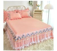 3 Pz Pizzo Letto Gonna Federe Set Ruffle Rete Floreale Copriletto Copri Telone