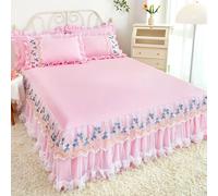 3 Pz Pizzo Letto Gonna Federe Set Ruffle Rete Floreale Copriletto Copri Telone