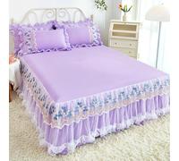 3 Pz Pizzo Letto Gonna Federe Set Ruffle Rete Floreale Copriletto Copri Telone