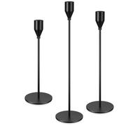 3 Pz Porta Candele da Tavolo, Portacandele Neri, 23/28/33cm Candelabro Portacandele in Metallo per Candele Coniche, Candeliere da Tavolo per Matrimoni Compleanni Natale Decorazioni(Nero)
