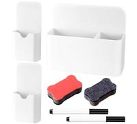 3 Pz Portapenne Magnetico, Porta Pennarelli Magnetici, Porta Pennarello Magnetico Organizer per Lavagna Bianca Lavagna Magnetica Frigorifero Ufficio Casa, con 2 Gomme e 2 Penne(2 Misure, Bianco)