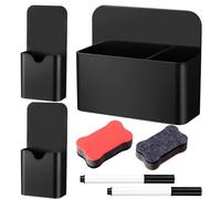 3 Pz Portapenne Magnetico, Porta Pennarelli Magnetici, Porta Pennarello Magnetico Organizer per Lavagna Bianca Lavagna Magnetica Frigorifero Ufficio Casa, con 2 Gomme e 2 Penne(2 Misure, Nero)