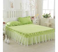 3 Pz Rete Increspato Pizzo Letto Gonna Federe Set Copriletto Foglio Cover King