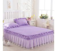 3 Pz Rete Increspato Pizzo Letto Gonna Federe Set Copriletto Foglio Cover King