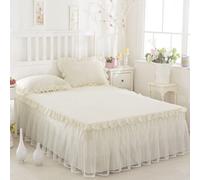 3 Pz Rete Increspato Pizzo Letto Gonna Federe Set Copriletto Foglio Cover King