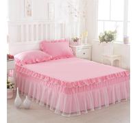 3 Pz Rete Increspato Pizzo Letto Gonna Federe Set Copriletto Foglio Cover King