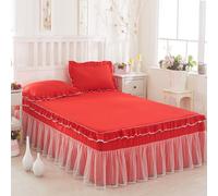 3 Pz Rete Increspato Pizzo Letto Gonna Federe Set Copriletto Foglio Cover King