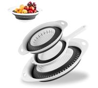 3 Pz Scolapasta Pieghevole da Cucina, Set di Colini Pieghevoli, Filtro Cestino Cucina con Manico, Cestino di Scolatura in Plastica per Scolare e Sciacquare Alimenti Frutta e Verdura