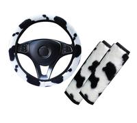 3 pz/set coprivolante auto + spalline pad modello mucca peluche antiscivolo