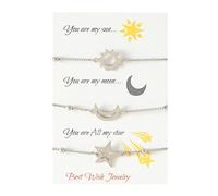 3 Pz/set Europeo In Acciaio Inox Per Sole Luna Stella Signore Bracciali Temperamento Catena Coppia Carta Bracciali Regolabile Per Le Donne Uomini