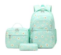 3 pz/set zaino scuola per bambini per ragazze adolescenti gioventù borsa per la scuola lunchbox studente con astuccio, Verde, L, Cartoni