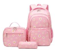 3 pz/set zaino scuola per bambini per ragazze adolescenti gioventù borsa per la scuola lunchbox studente con astuccio, rosa, L, Cartoni