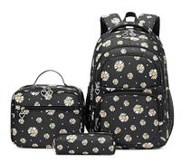 3 pz/set zaino scuola per bambini per ragazze adolescenti gioventù borsa per la scuola lunchbox studente con astuccio, Nero , L