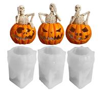 3 pz stampi per candela scheletrici di Halloween con zucca, ascolto-no see-no stampi in silicone da cranio 3d per candela, resina epossidica, sapone