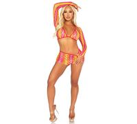 3 Pz Top Bikini A Rete Zig Zag, Boyshorts E Shrug O/S - Multicolore