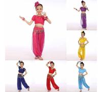 3 Pz Vestito da Danza del Ventre per Bambina Belly Dance Indiano del Costumi Ballo Ragazze Vestito Costume con Paillettes Abito da Ballo Latino Americano Bambina Halloween Insiemi Carnevale Set