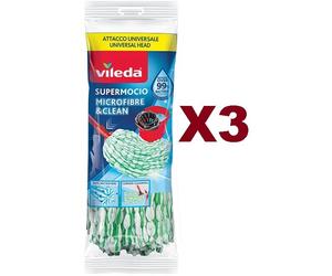 3 PZ VILEDA FIOCCO SUPERMOCIO MICROFIBRE & CLEAN RICAMBIO MOCIO PER PAVIMENTI