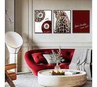 3 quadri decorativi da parete leopardo poster rosso e leopardo palla da biliardo 8 frase ispiratrice poster moda lusso parete arte stampa su tela decorazione camera adolescente ragazza regalo 30 x 40