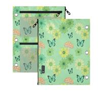 3 raccoglitori ad anelli 2 confezioni di fiori verdi farfalle funghi | occhielli astuccio in plastica trasparente finestra per ufficio scuola forniture cosmetici