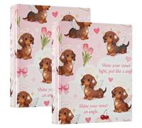 3 raccoglitori ad anelli, 2 pezzi, 3,8 cm, con tasche interne, confezione da 1/2 raccoglitori scolastici, 200 fogli, motivo: simpatico angelo cane Duchshund