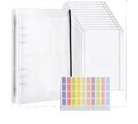 3 raccoglitori ad anelli A5 con 36 tasche in plastica con cerniera a 4 fori, buste trasparenti per contanti e budget, con 10 fogli di etichette adesive per quaderni, documenti, foto, banconote