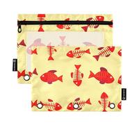 3 raccoglitori ad anelli astuccio rosso lische di pesce giallo cerniera raccoglitore matite borse stampa artistica scuola trasparente raccoglitori tasche personalizzate 24,9 x 18 cm, 2 confezioni