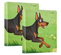 3 raccoglitori ad anelli da 3,8 cm, motivo cane doberman pinscher, verde con tasche interne, confezione da 200 fogli, confezione da 2