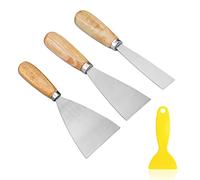3 raschietti riempiti con stucco, 1 raschietto giallo piccolo, raschietto per carta da parati con manico in legno massello (1, 2, 3 pollici) per decorazioni fai-da-te, rimuovi bolle d'aria