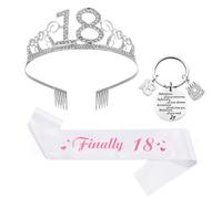 3 Regali per Il 40° Compleanno da Donna, con Corona e Fascia Compleanno 40°, Scritta "40 & Fabulous", Set Regalo Personalizzato con Bicchiere da Vino Portachiavi per Compleanno Feste 40 (A)