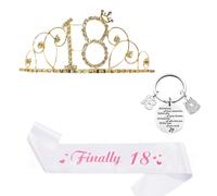 3 Regali per Il 40° Compleanno da Donna, con Corona e Fascia Compleanno 40°, Scritta "40 & Fabulous", Set Regalo Personalizzato con Bicchiere da Vino Portachiavi per Compleanno Feste 40 (B)