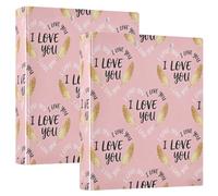 3-Ringing - 2 raccoglitori per quaderni da 3,8 cm con copertina tascabile, confezione da 1/2 raccoglitori universitari per studenti, copertina rigida, motivo: Valentine I Love You, rosa